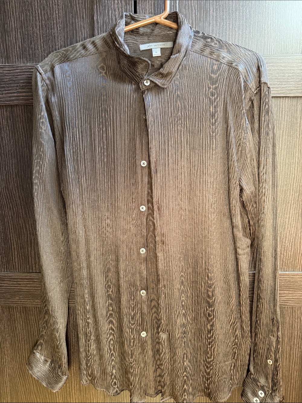 John Varvatos Men's Brown Ribbed Long-Sleeve Button Shirt